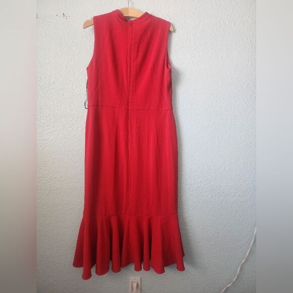 Maggy London Red Ruffled Mock Neck High Low Hem Cocktail Dress - Picture 4 of 10